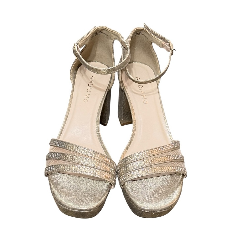 Andiamo Elegant Gold Rhinestone Strappy Chunky Heel Women’s 8